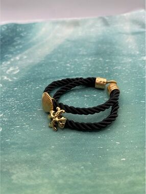 Tory Burch Woven Rope Bracelet Black & Gold 6”